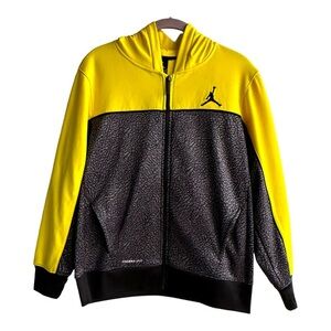 Nike Air Jordan Jacket Boys  Sz L Yellow Black Gray Thermal Hoodie‎ Full…